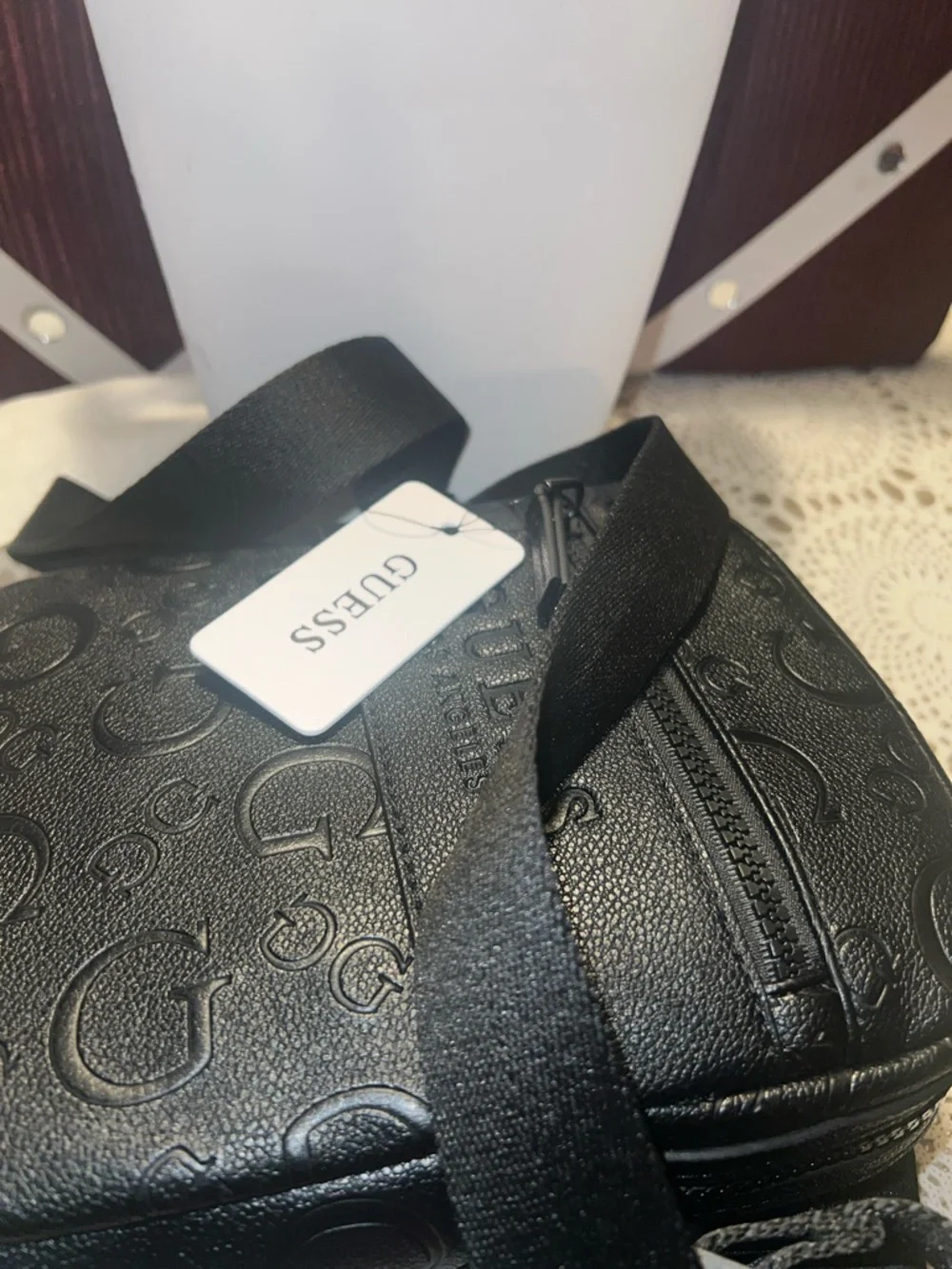 GUESS Black Embossed Logo Messenger Crossbody